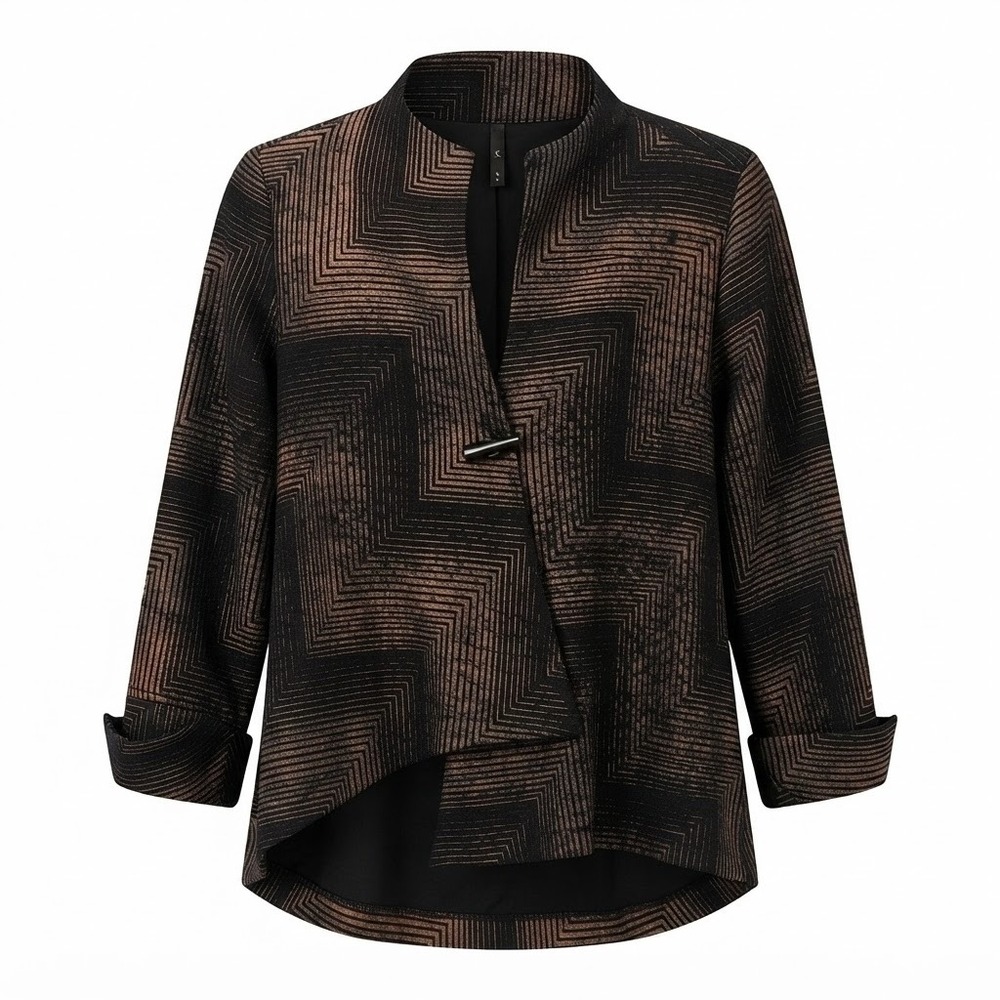 IC by Connie K Womens Medium Black Bronze Geometric Toggle Jacket USA - CJ